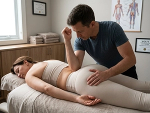 Therapist Providing Back Pain Treatment in a Holistic Healthcare Setting