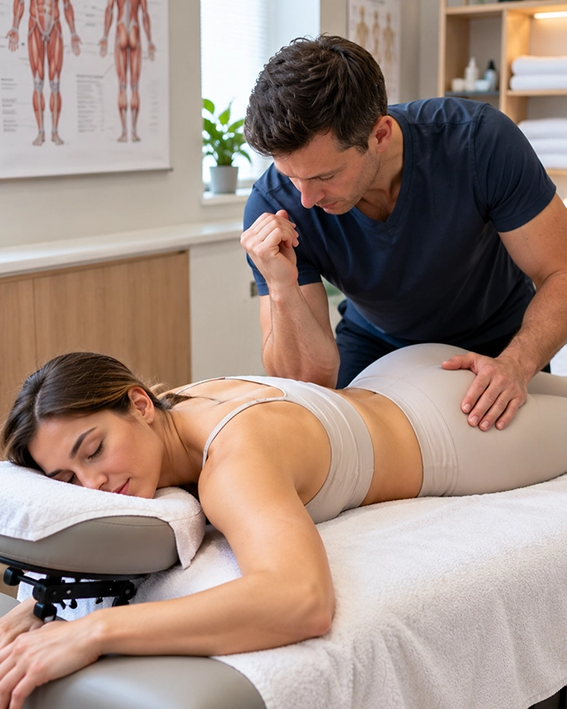 Woman Receiving Holistic Healthcare Massage from Therapist in a Wellness Clinic