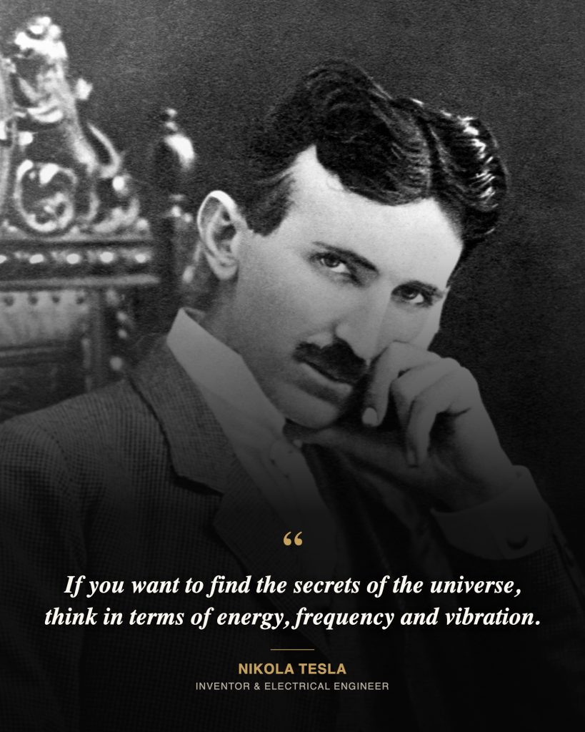 Black and White Portrait of Nikola Tesla Posing Thoughtfully, Promoting Holistic Healthcare